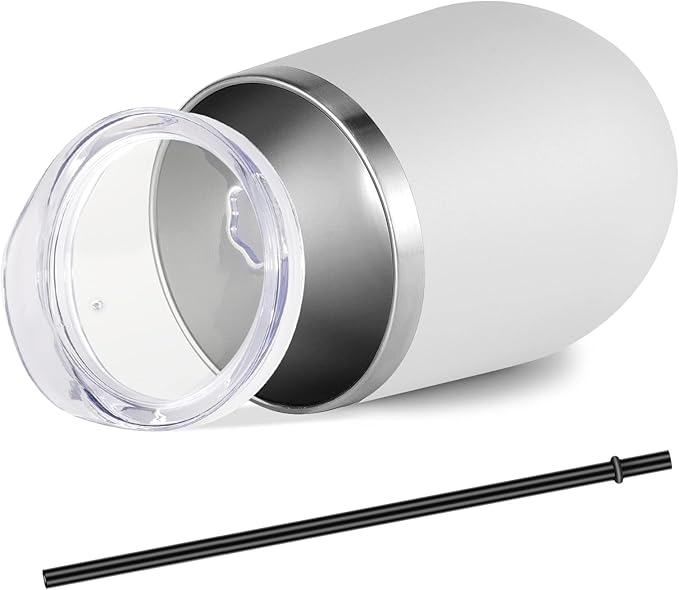 VEGOND Wine Tumblers Bulk 12 Pack, 12oz Stainless Steel Stemless Wine Glass with Lids and Straws, Double Wall Vacuum Insulated Tumbler Cup, Coffee Mug for Cold Hot Drinks