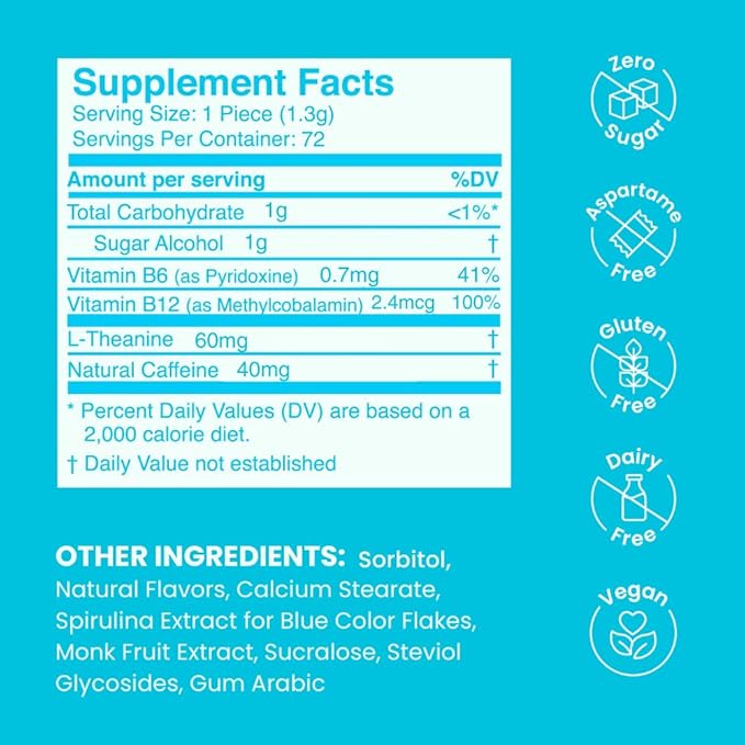 NeuroGum Energy & Focus Mints (72 Count-6 Pack, Peppermint) | 40mg Natural Caffeine + L-Theanine + Vitamin B12 & B6 | Sugar Free Nootropic Cognitive Brain Performance Supplement
