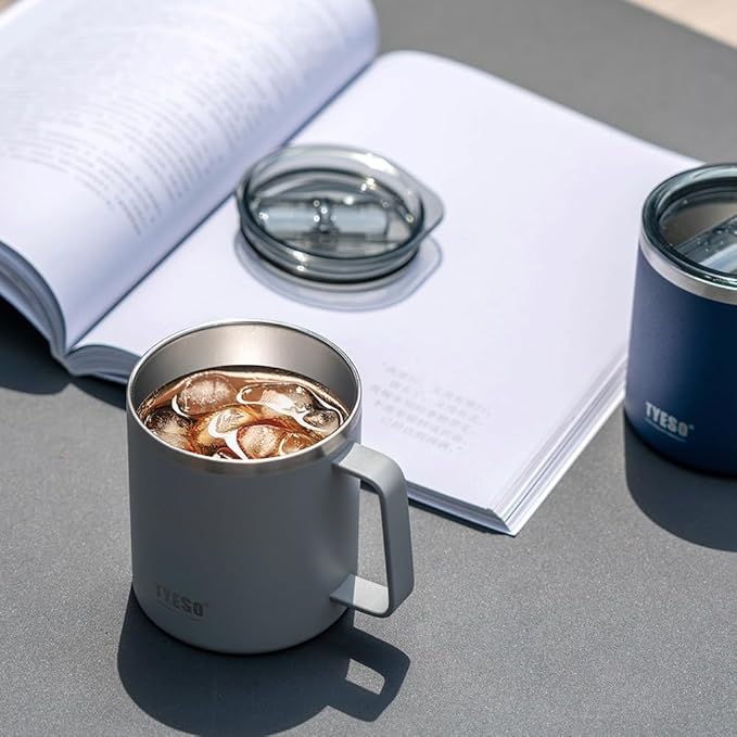 TYESO 14 oz Vacuum Insulated Mug Cup Stainless Steel Mug Coffee Mug with Lid Heat Insulation Cooling Direct Drip (Black)