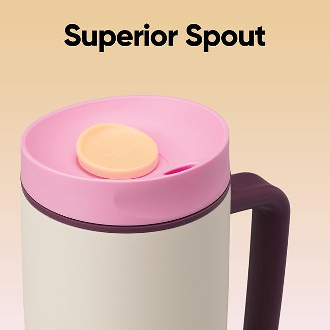 Owala SmoothSip Slider Stainless Steel Insulated Travel Mug, 100% Leak Proof, For Hot and Cold Drinks, Travel Friendly with Sliding Lock Lid, 24 oz, BPA Free, Leak Proof, Pink/Tan (Daybreak)