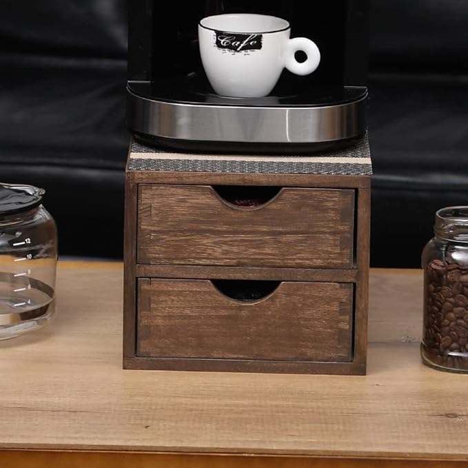 Drawer Organizer Coffee Pod Holder - Kitchen Cutlery Storage Accessories/ K-Cup Drawers with Detachable Wooden Partition - Coffee Capsules Organization Counter - Wood desktop Small Cabinets