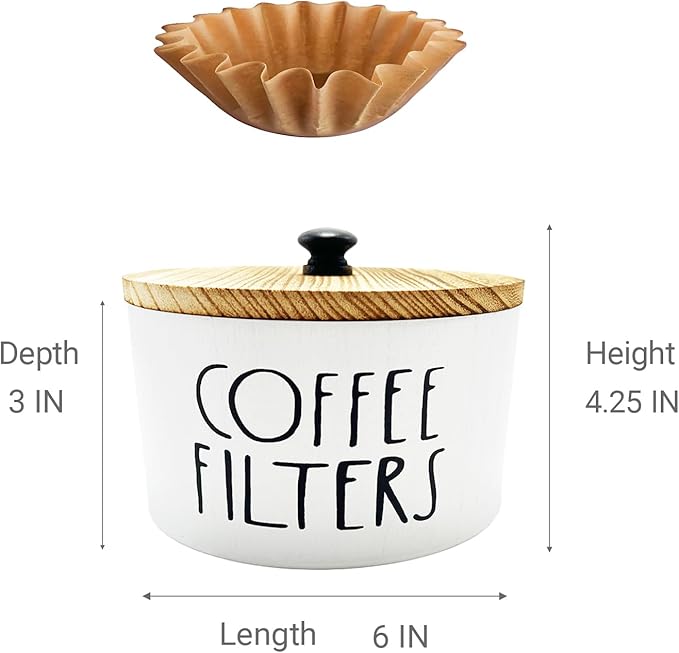 Wooden Coffee Filter Holder With Lid-Rustic Storage Container and Dispenser Basket for Coffee Bar Decor, Farmhouse Accessories(White)