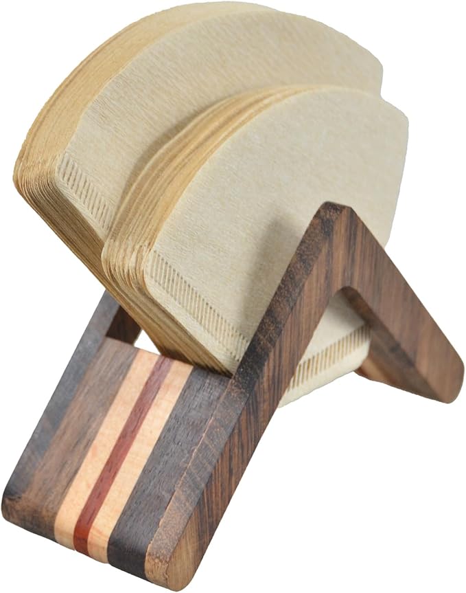 Wooden Coffee Filter Holder, #1#2 V60 Cone Coffee Filters Rose Wood Walnut Maple Coffee Paper Storage Rack, Modern and Stylish Design Coffee Accessories, Natural Colors, coffee Bar Decor