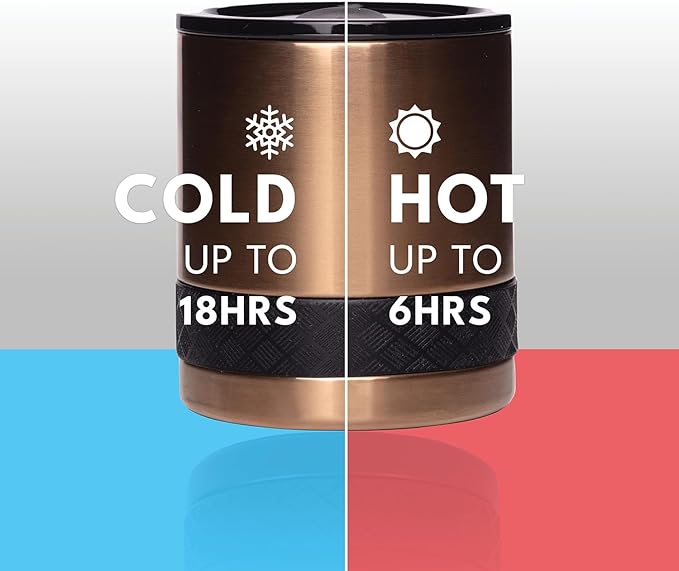 Elemental Recess Lowball Tumbler, 10oz Triple Wall Stainless Steel Cup with Non-Shattered Tritan Lid, Insulated Whiskey Glass, Insulated Coffee Tumbler Mug for Hot & Cold Drinks - Copper