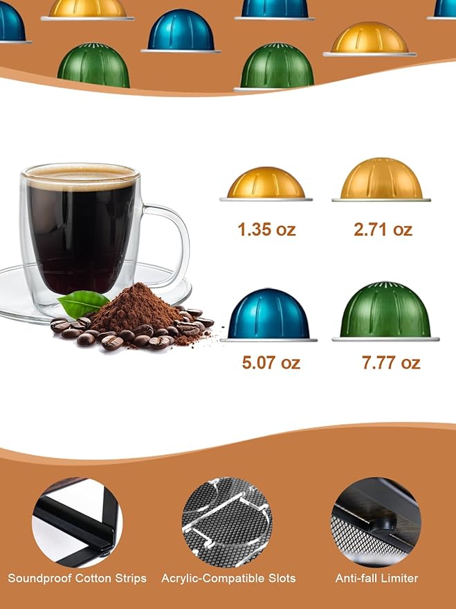 Coffee Pod Holder Drawer Organizer Vertuo Capsules Storage Organizer with Sliding Drawer Compatible For Nespresso Vertuo Pods, Holds up to 54 Small or 28 Big Vertuo Pods Rustic Brown