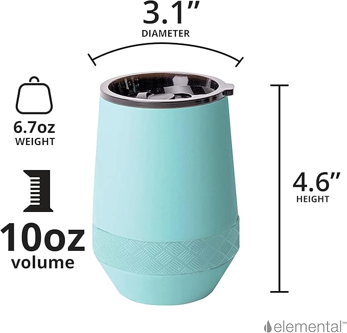 Elemental Recess Wine Tumbler - Triple Wall Insulated Stainless Steel Coffee Mug for Hot & Cold Drinks - Portable Cup with Shatterproof Sip Lid for Camping, Outdoor & Travel - 10oz - Robin's Egg
