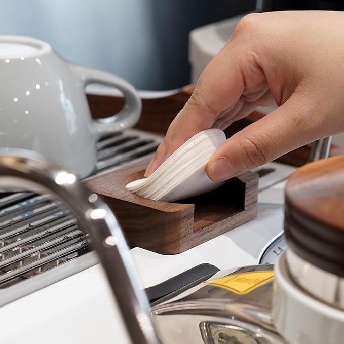 Espresso Paper Filter Holder Coffee Filter Storage Container Coffee Filter Dispenser Compatible with 51mm/53mm/54mm/58mm Round Disposable Puck Screen Paper Filters, Wood