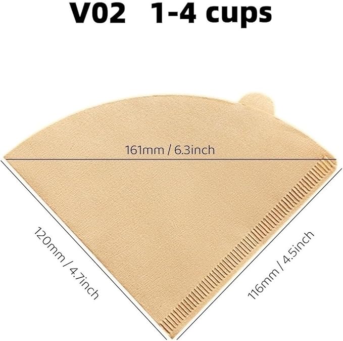 V60 Coffee Filters Size 02 - Disposable Natural Brown Paper Filters for 1-4 Cups - Compatible with Hario V60, Pour Over & Drip Coffee Makers (Natural Unbleached, 02 V60-100 Count)