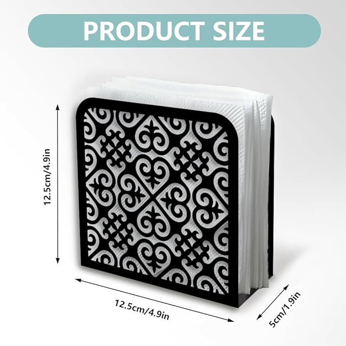 Retro Pattern Decorative Black Metal Napkin Holder for Table, 4.9" x 4.9" x 1.9" Standing Napkin Holder for Home Kitchen Restaurant Picnic Party Coffee Bar Dining Room