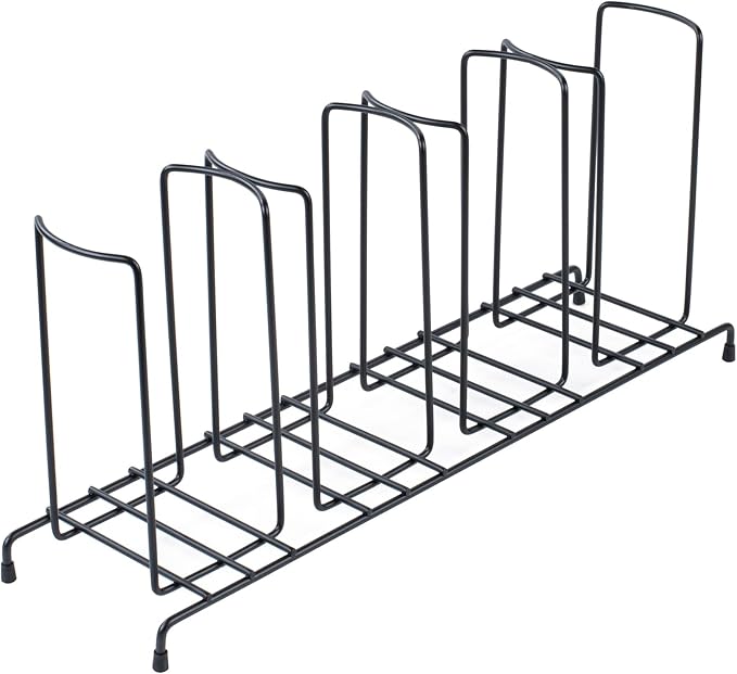 Restaurantware Restpresso 18.5 Inch x 5 Inch x 8.5 Inch Coffee Cup Organizer 1 4-Section Cup And Lid Organizer - Wire Design Compact Black Iron Wire Cup Dispenser For Countertops And Storage