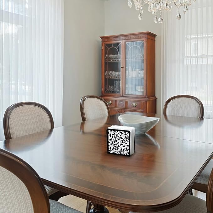 Leaves and Branch Decorative Black Metal Napkin Holder for Table, 4.9" x 4.9" x 1.9" Standing Napkin Holder for Home Kitchen Restaurant Picnic Party Coffee Bar Dining Room