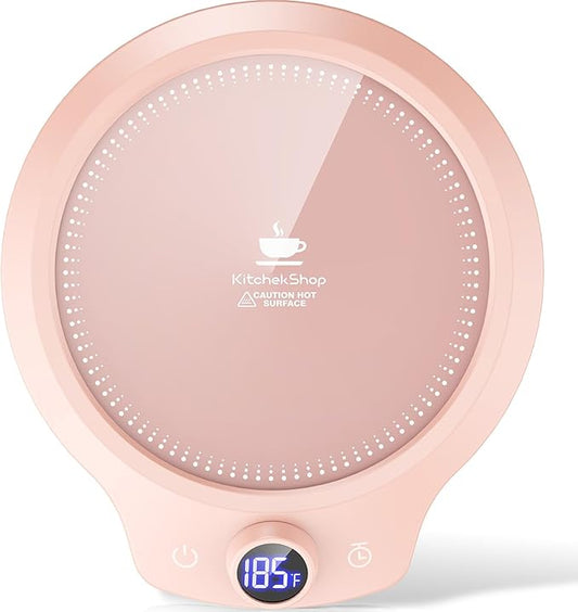Fast Heating Mug Warmer - 4 Temp Settings & 1-12H Timer, Coffee Cup Warmer Plate for Desk Auto Shut Off, Ideal Beverage Warmer Gift for Coffee, Tea, Milk (Pink)