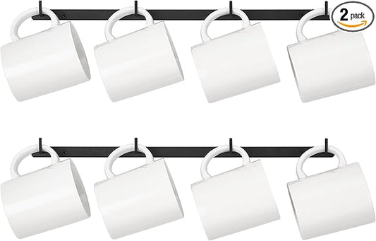 Dahey Metal Coffee Mug Rack Wall Mounted with 8 Hooks, Set of 2, Mug Display Rack Cup Holder Storage for Kitchen Dining Room Coffee Bar, Black