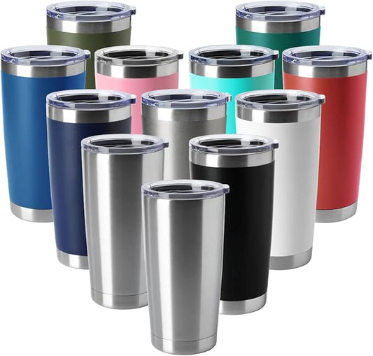 HASLE OUTFITTERS 20oz Tumblers Stainless Steel Mugs with Lid Double Wall Vacuum Insulated Coffee Cups for Cold & Hot Drinks (20oz-Mix, 12 Pack)