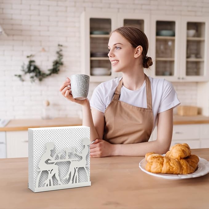 Metal Napkin Holder for Home Kitchen Restaurant Picnic - Women Theme Tabletop Paper Organizer Upright Tissue Dispenser (Silver)