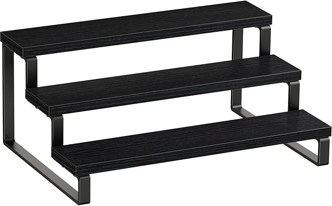 Giikin 3 Tier Display Stand Riser, Wooden Display Stand Perfume Organizer Stand Cupcake Stand Holder, Tiered Display Stand Risers Display Shelf for Home and Shop, Black