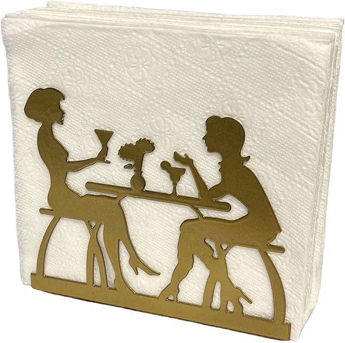 Metal Napkin Holder for Home Kitchen Restaurant Picnic - Women Theme Tabletop Paper Organizer Upright Tissue Dispenser (Gold)