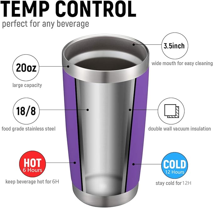 COMOOO 20oz Stainless Steel Tumbler with Lid and Straw, Double Wall Vacuum Insulated Travel Mug, Durable Powder Coated Insulated Coffee Cup for Cold & Hot Drinks Purple, 6 Pack