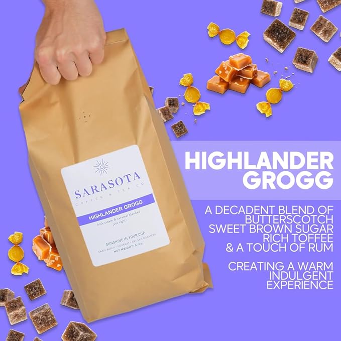 Sarasota Coffee Whole Bean Highlander Grogg | Medium Roast Gourmet Flavored Coffee Beans | Low Acid, Mold Free, Specialty Grade Flavored Bulk Beans | 5lb (80 oz)
