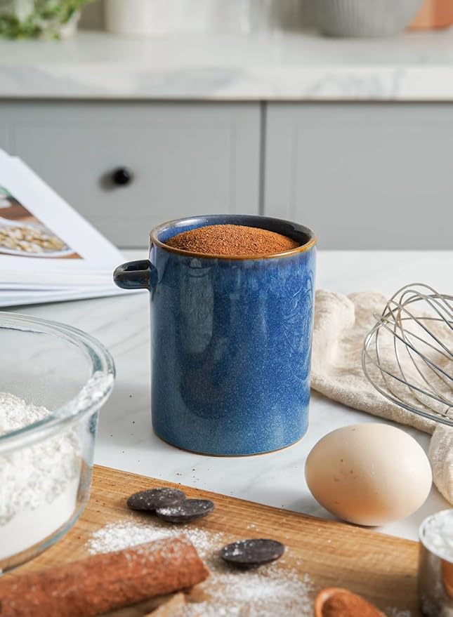 LE TAUCI Sugar Bowl with Lid and Spoon, Ceramic Salt Container, Small Sugar Jar for Kitchen, Coffee bar, Countertop - 12 oz, Set of 2, Ceylon Blue