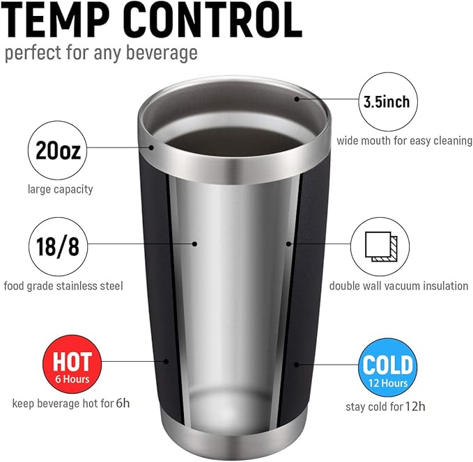 COMOOO 20oz Tumbler with Straw Stainless Steel Insulated Coffee Tumbler Cups Double Wall Vacuum Travel Coffee Mug with Splash Proof Sliding Lid for Hot Cold Drinks (Mix Color,12 Pack)