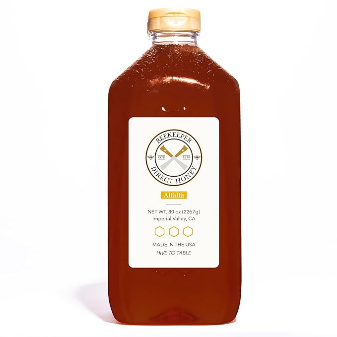 Beekeeper Direct Unfiltered Honey - Real Raw Alfalfa Honey - All Natural Non-GMO Pure Gourmet Honey - Local California Honey (5lbs Squeeze Bottle)