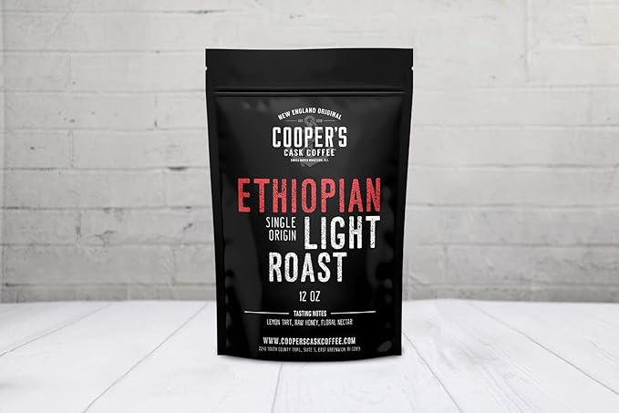 Ethiopian Bold Light Roast Coffee, Gourmet Single-Origin Coffee Beans from Ethiopia, Whole Bean, 12oz Bag