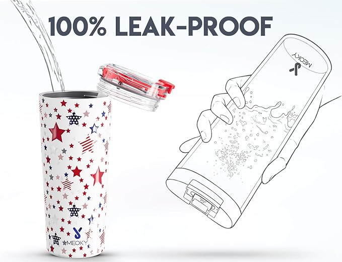 Meoky 24 oz Travel Coffee Mug with Leak-proof Lid, Stainless Steel Insulated Coffee Tumbler, Keeps Hot for 8 Hours or Cold for 24 Hours, Fits in Car Cup Holder (Star)