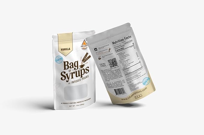 Single Serving Sugar Free Vanilla Syrup Packets for Coffee and Cocktails - 6mL Each, 30 Count - Bag of Syrups by Infused Pours (6mL, Sugar Free Vanilla)