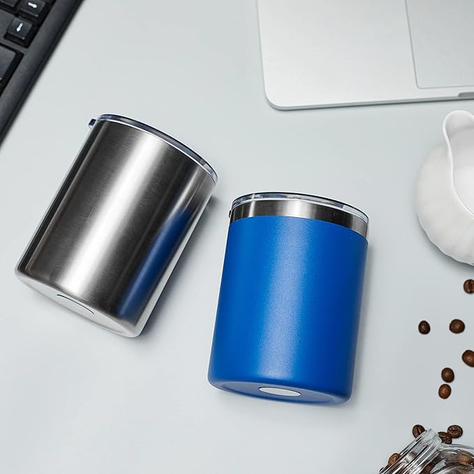 MEWAY 12 oz Lowball, Tumbler Stainless Steel Double Wall Vacuum Insulated Mug with Straw and Lid, Cleaning Brush ，Durable Powder Coated Insulated Coffee Cup for Cold & Hot Drinks (Silver,4 pack)