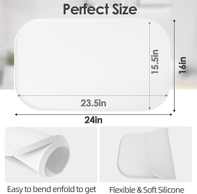 Silicone Coffee Maker Mat with Lip, 24'' x 16'' Heavy Duty Coffee Maker Mat for Countertops, Coffee Tray Fit Under Coffee Machine Appliance Automatic Machines Espresso Accessory, White