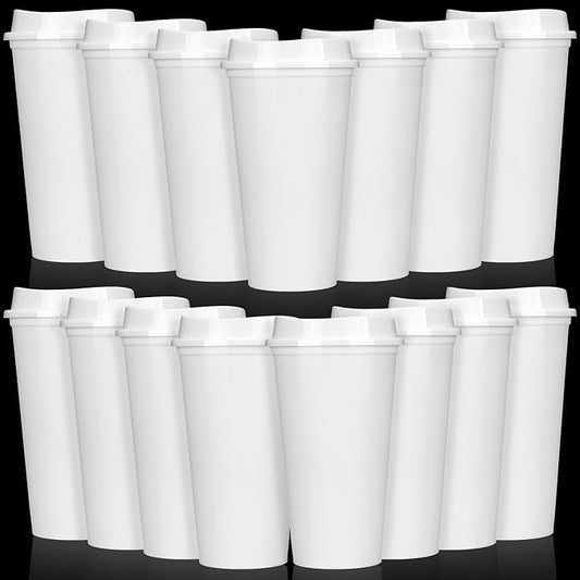 Domensi 15 Pack Reusable Coffee Cups with Lids 16 oz Disposable Travel Cups Bulk Plastic to Go Coffee Tumblers for DIY Hot Cold Drink Party Favors Coworker, Microwaveable (White)