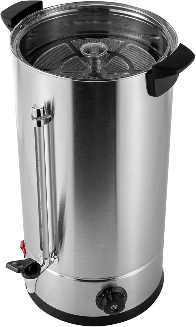 Commercial Coffee Maker,Stainless Steel Coffee Urn with Temperature Control, Coffee Maker Hot Water Urn for Catering (25L,1.4KW Silver, Black)