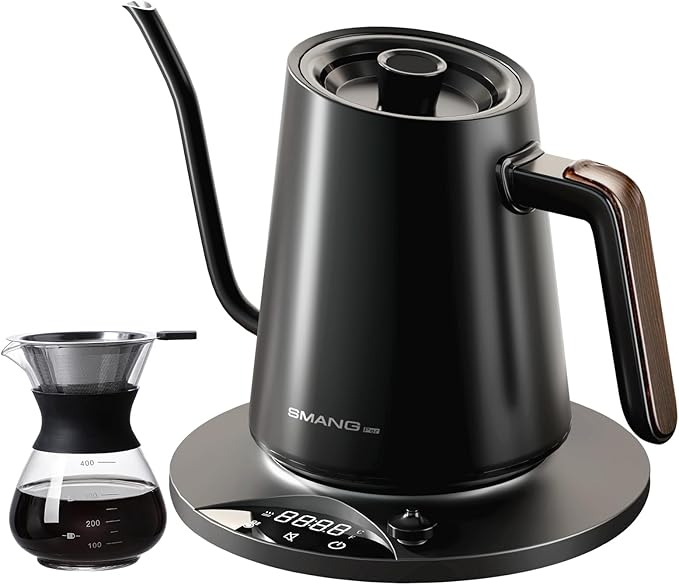 Electric Kettles Gooseneck Electric Kettle with 1°F Precision Temp Control Fast Boiling Pour Over Coffee & Tea Kettle, 304 Stainless Steel, BPA-Free, 0.9 Liter, Black(Kettle + Pour Over Coffee Maker)
