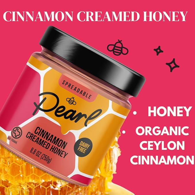 Pearl Honey Spreads - Organic Cinnamon Flavored Creamed Raw Honey - Chemical Free, Dairy Free, Soy Free & 100% Naturally Flavored | 8.8oz Jar