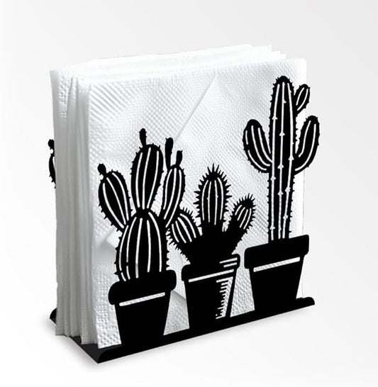 Cactus Decorative Black Metal Napkin Holder for Table, 4.9" x 4.9" x 1.9" Standing Napkin Holder for Home Kitchen Restaurant Picnic Party Coffee Bar Dining Room