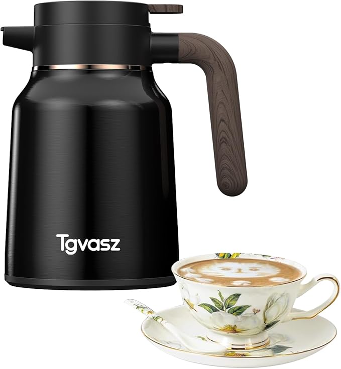 34 Oz Carafes for Hot Liquid, Stainless Steel Insulated Vacuum Thermal Coffee Carafes For Keeping Hot, 1 Liter Coffee Dispenser（Black)