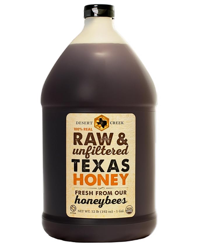 Desert Creek Honey - 100% Unfiltered, Pure, Raw Honey from Texas - Natural Sugar Substitute - One Gallon of Bulk Unprocessed, Unpasteurized American Honey - Harvested by Our Own Beekeepers