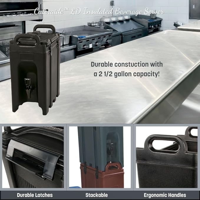 Carlisle FoodService Products Cateraide Insulated Beverage Dispenser with Handles for Catering, Events, Kitchens, And Restaurants, Plastic, 2.5 Gallons, Black