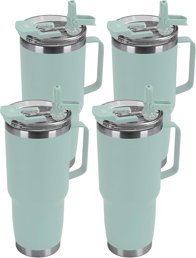 HASLE OUTFITTERS 30oz Tumbler Bulk with Handle, Insulated Travel Coffee Mug Set with Handle Leak-Proof Double Wall Stainless Steel Vacuum Tumblers Pack Metal Cup for Hot and Cold Drink