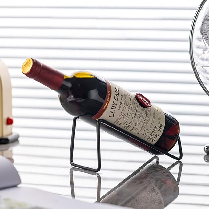 2Pieces Metal Wine Rack Freestanding -Tabletop Wine Rack Holder - Countertop Wine Bottle Holder - Geometric Design for Table Top Wine Bottle Storage Rack,Perfect Wine Holder Stand (Black)