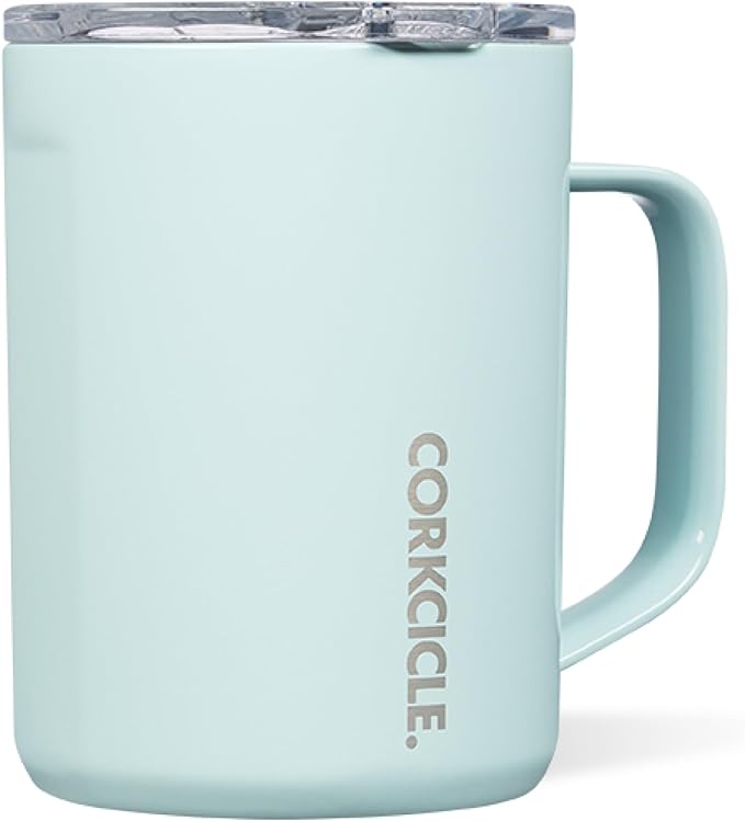 Corkcicle Classic Coffee Mug - Triple Insulated Stainless Steel for Travel - Shatter-Proof Lid - Keeps Drink Hot Over 3 Hours - Holiday Mug Gift - Great for Gifting Warmth - 16 oz - Powder Blue