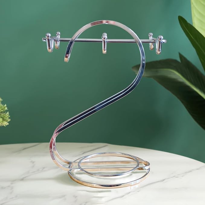 Coffee Mug Holder Metal,Mug TeaCups Holders Countertop,Coffee Mug Tea Cup Stand Storage Rack Tabletop Counter 6 Hooks(Silver)