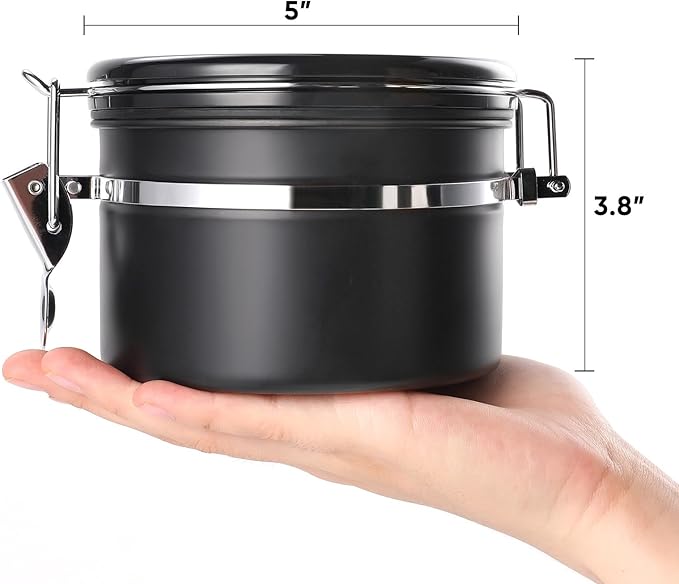 Coffee Canister, Airtight Coffee Container with Date Tracker Lid, Stainless Steel Canister for Kitchen Food Storage (Black, 9oz)
