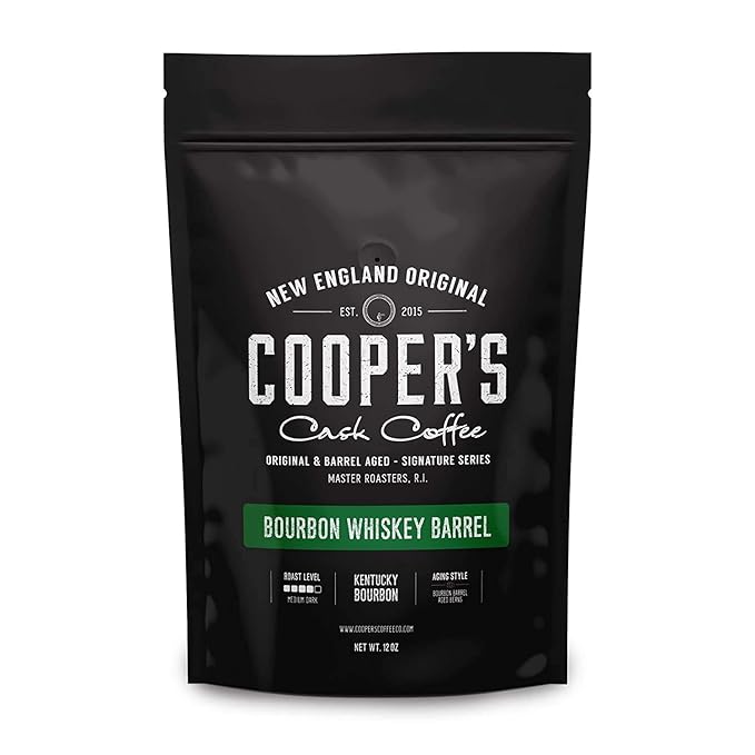 Bourbon Whiskey Barrel Aged Coffee - Dark Roast - Ground Coffee, Grade 1 Colombian Coffee Beans Aged in Kentucky Bourbon Whiskey Barrels - 5lb Bags