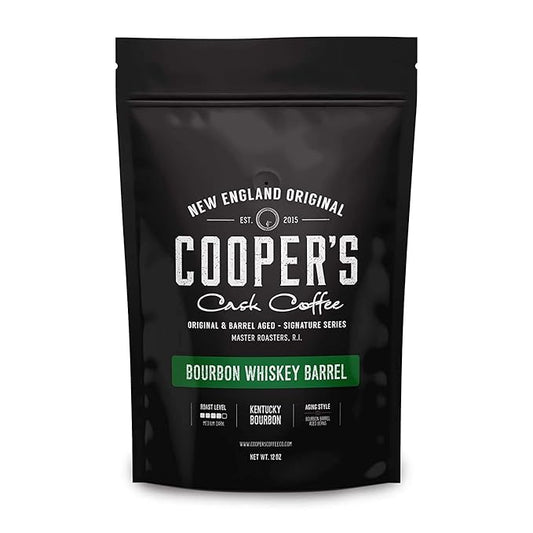 Bourbon Whiskey Barrel Aged Coffee - Dark Roast - Ground Coffee, Grade 1 Colombian Coffee Beans Aged in Kentucky Bourbon Whiskey Barrels - 5lb Bags