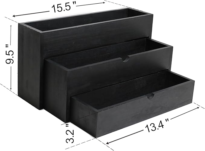 Black Wood Coffee Syrup Rack Organizer, 3-Tier Separated Bottle Holder for Coffee Bar, 12 Bottle(750ml) Storage Stand for Syrup, Wine, Dressing