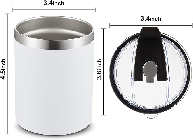 MEWAY 12 oz Lowball, Tumbler Stainless Steel Double Wall Vacuum Insulated Mug with Straw and Lid, Cleaning Brush ，Durable Powder Coated Insulated Coffee Cup for Cold & Hot Drinks (White, 1 Pack)