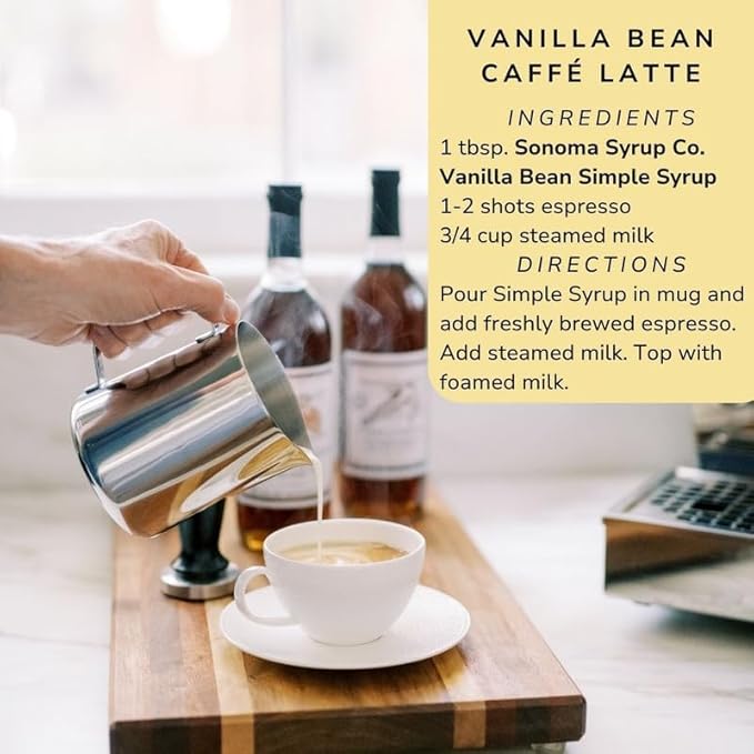 Sonoma Syrup Co. Vanilla Bean Infused Simple Syrup 25.4 fl oz | for Coffee, Tea, and Baking | Hand Crafted in the USA