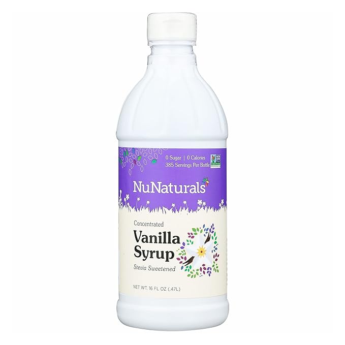 NuNaturals Stevia Syrup, Sugar-Free Sweetener, Plant-Based Sugar Substitute, Zero Calorie, Vanilla Flavor, 16 oz